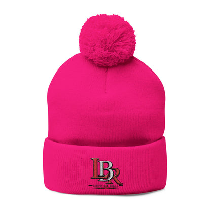 Embroidered Pom-Pom Beanie — Cozy Knit Winter Hat with LB Logo