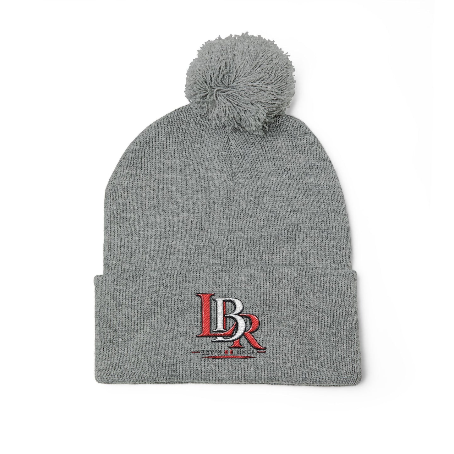 Embroidered Pom-Pom Beanie — Cozy Knit Winter Hat with LB Logo