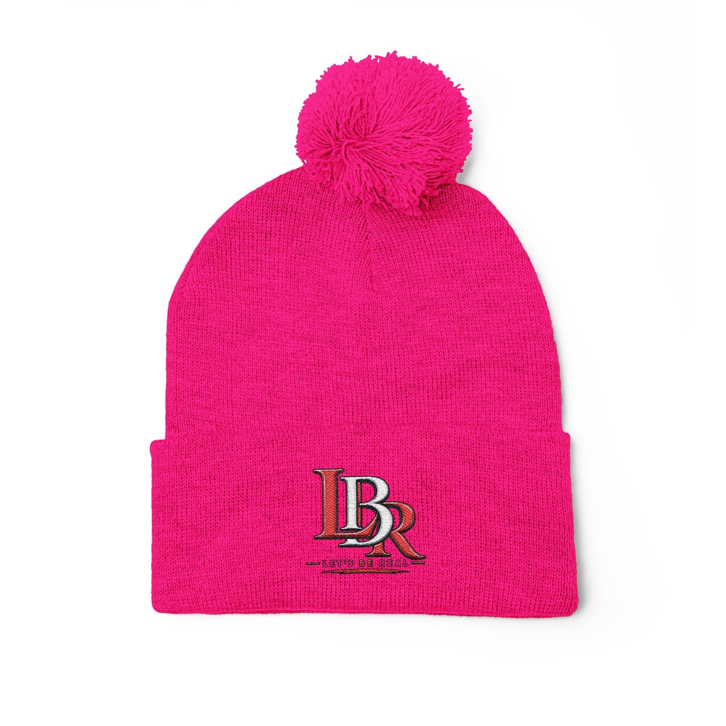 Embroidered Pom-Pom Beanie — Cozy Knit Winter Hat with LB Logo