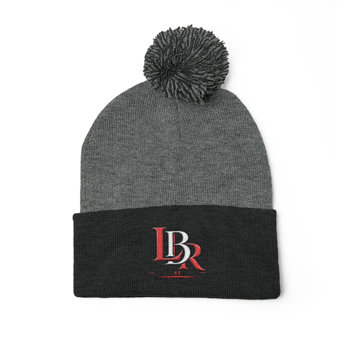 Embroidered Pom-Pom Beanie — Cozy Knit Winter Hat with LB Logo