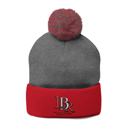 Embroidered Pom-Pom Beanie — Cozy Knit Winter Hat with LB Logo