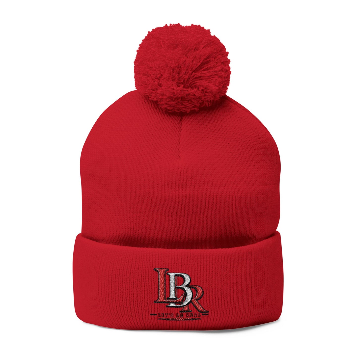 Embroidered Pom-Pom Beanie — Cozy Knit Winter Hat with LB Logo
